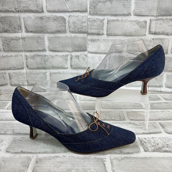 Liz Claiborne Women's Size 10 Demin Pointy Toe Kitten Heel Bow 90s Y2K Vintage - Picture 1 of 12